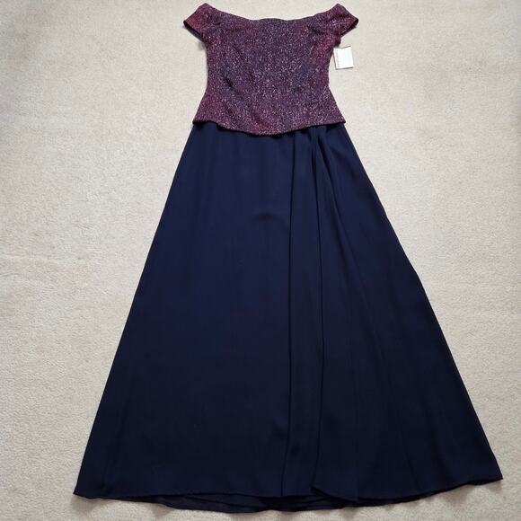 NWT David's Bridal 4 Off Shoulder Formal Evening Gala Sparkle Maxi Gown Dress - Picture 2 of 16